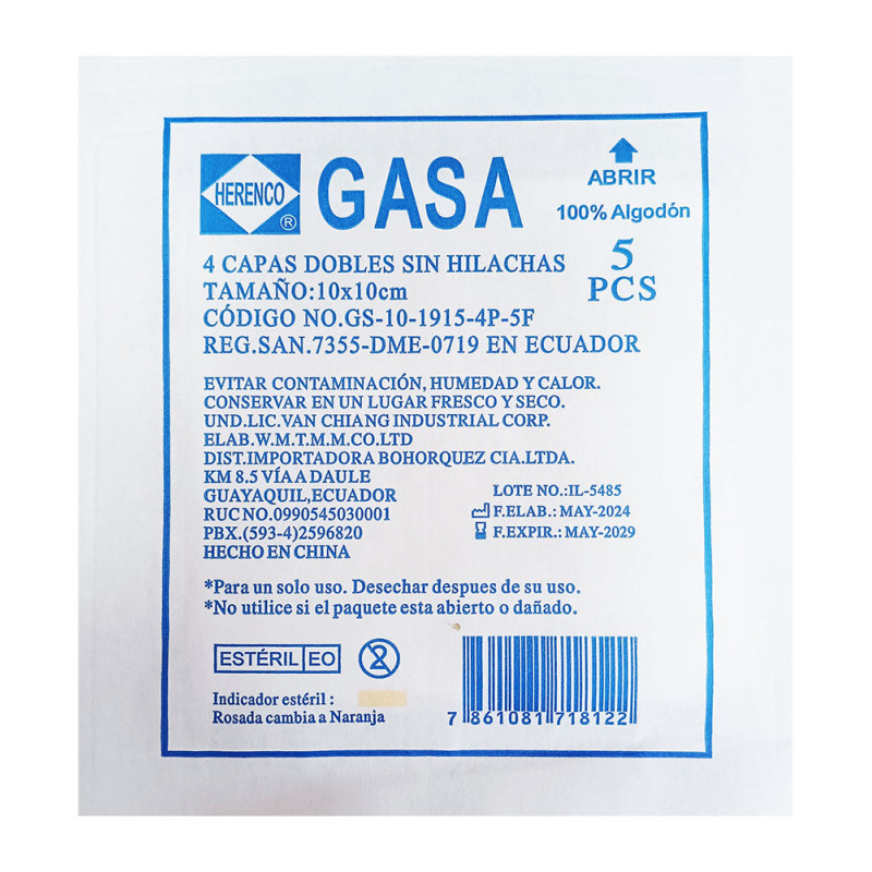 Caja Herenco gasa 4 capas sin hilachas 10x10cm